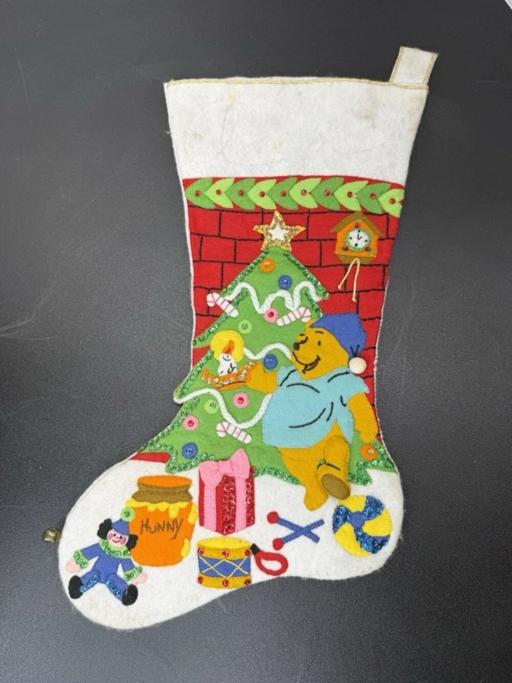 Disney Winnie the Pooh Christmas Stocking 3D Felt Vintage Walt Disney 1990s